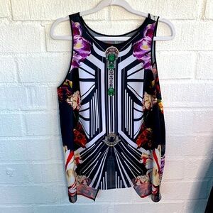 Clover Canyon Black Floral Abstract Open Back Tank Top size Medium